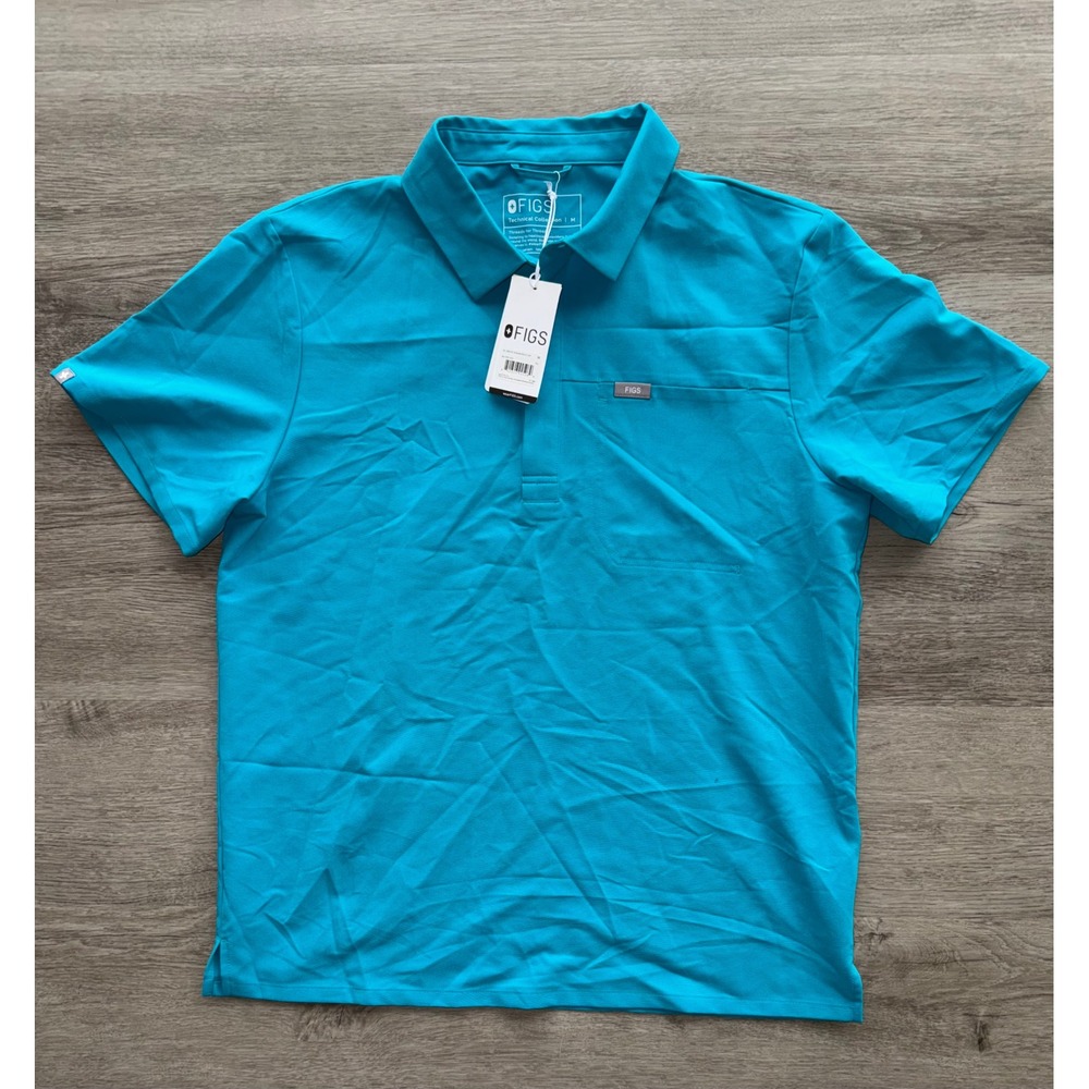 NWT Figs Men's Turquoise Lima Scrub Polo Top, Medium